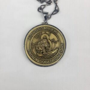USN Navy Fighting Tigers Patrol Squadron 8 Medallion Coin 925 Bezel 24" Chain